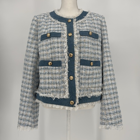 NWOT Vici Mable Frances Tweed Pocketed Blazer Blue Size XL - Picture 5 of 12